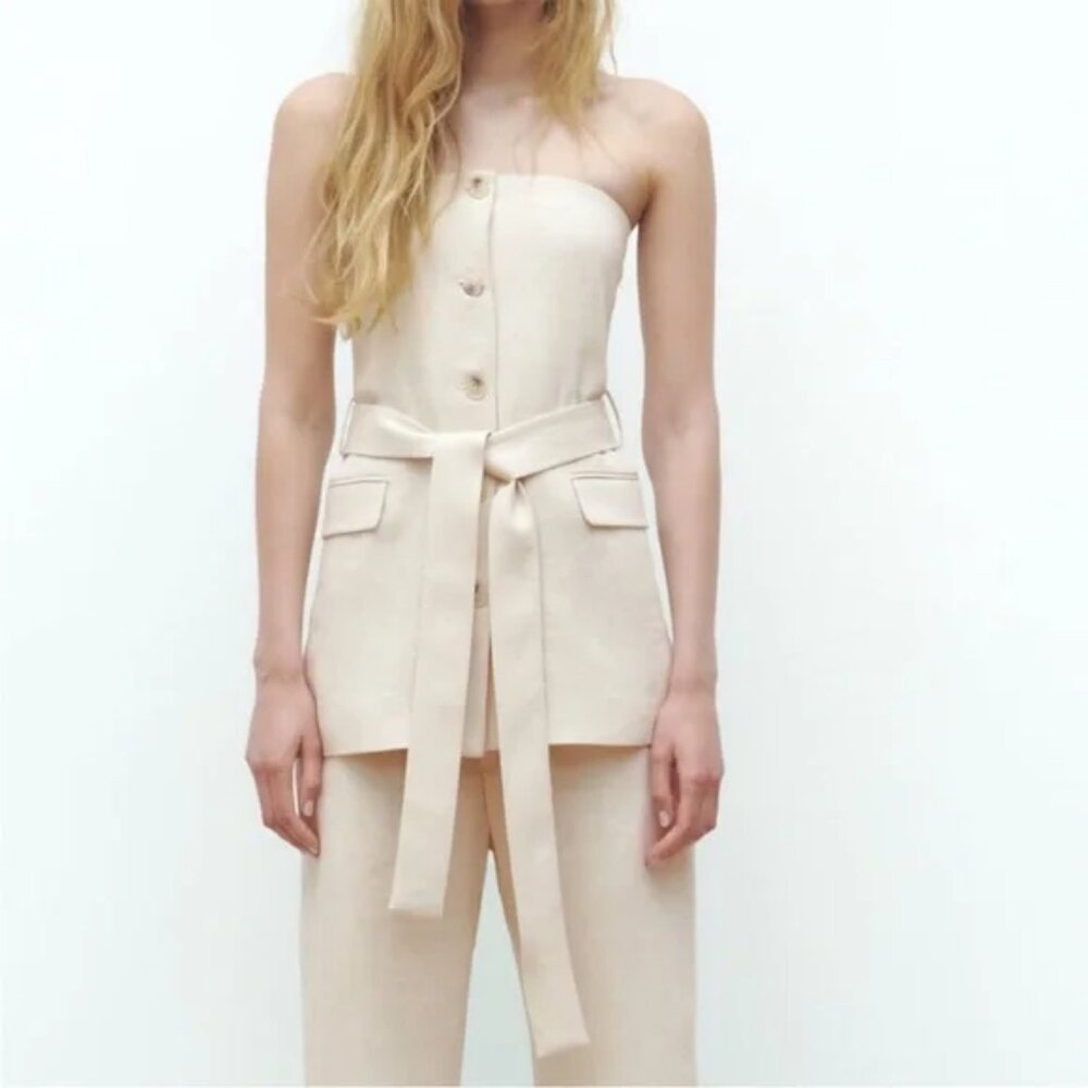 NWT ZARA Linen Blend belted bustier vest